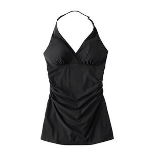 LL Bean Shaping Swimsuit Dress 20W Plus Black Skirted UPF 50+ Halter 2X EUC $120